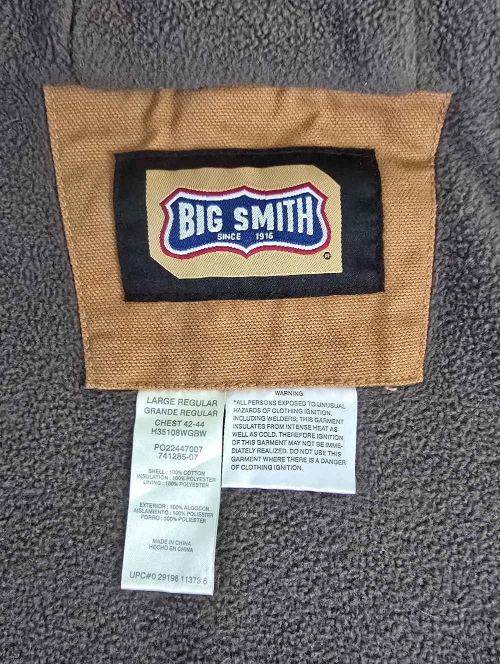 Big Smith Hooded Men's Tan Canvas Work Jacket Size Large - Picture 2 of 4